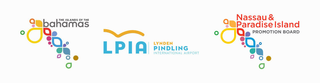 A row event sponsor logos: The Islands of the Bahamas, LPIA Lynden Pindling International Airport, and Nassau & Paradise Island Promotion Board